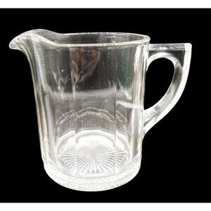 Clear Glass Pitcher Vintage Squat Indiana Glass 32 Oz Apothecary Handle Scratch
